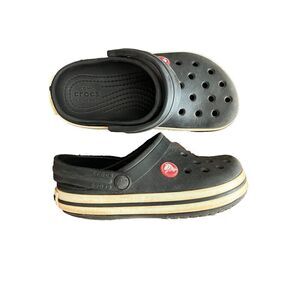 Crocs Classic Kid Black Clogs 10 White Striped Outer sole Comfort Slip On Strap
